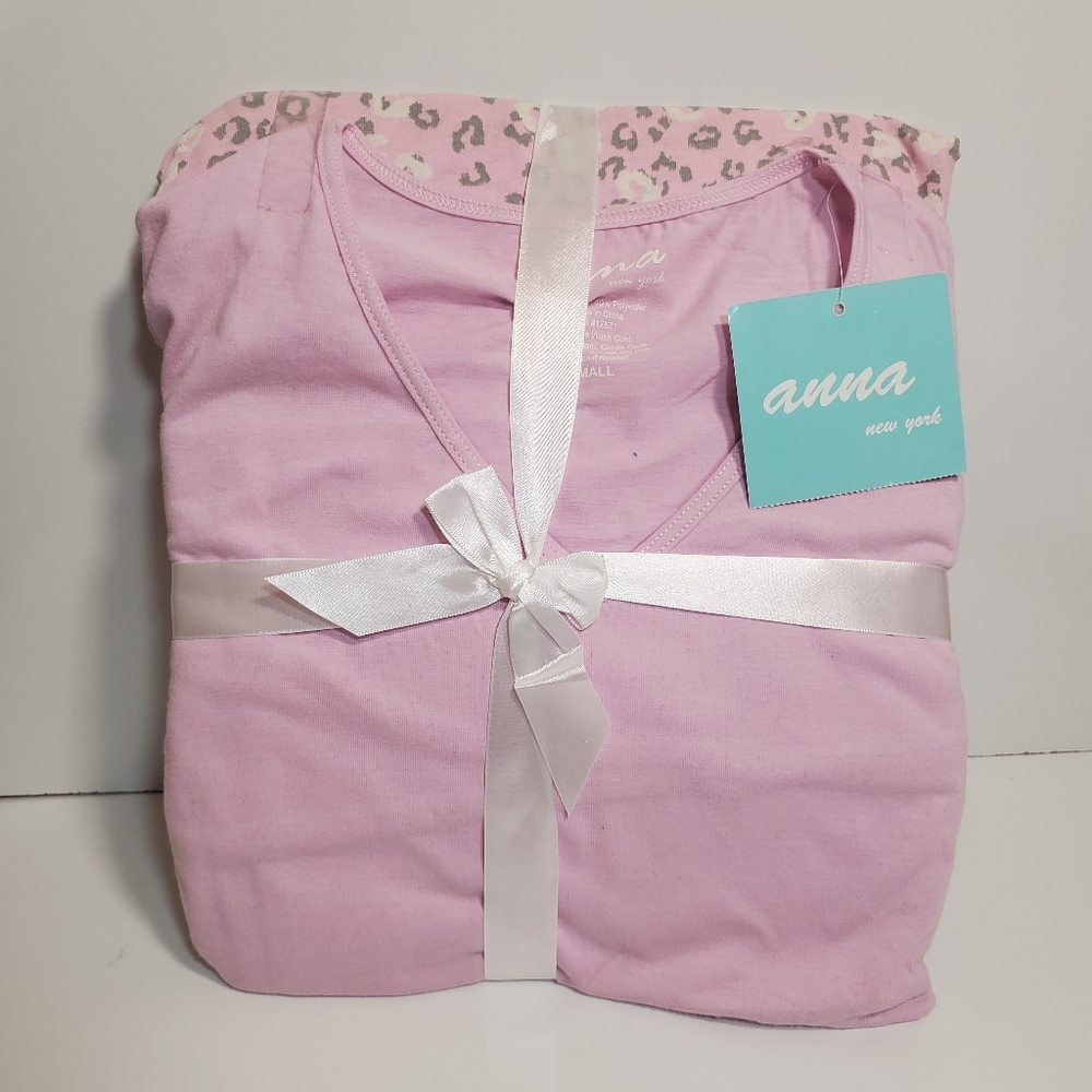Anna New York Pink Animal Print Knit Pajama Set Small